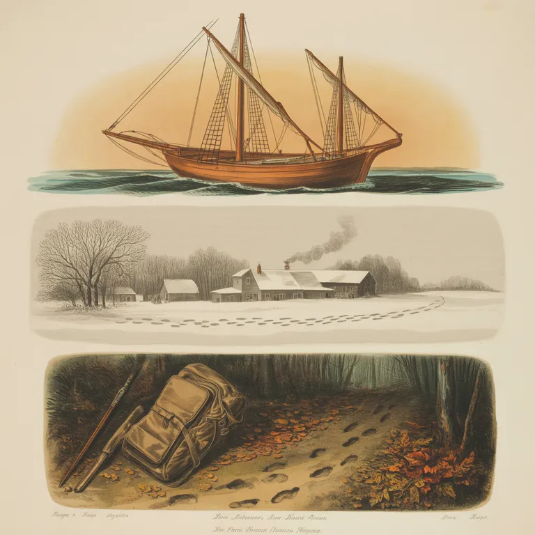 Engraving of the Mary Celeste under partial sail, drifting